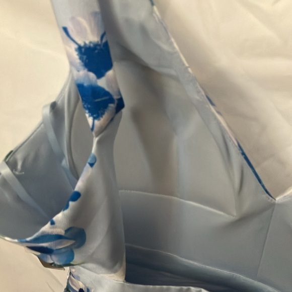 Sequin Hearts: Blue/White Flower Dress- Open Back with zipper back- tulle hem- 9 - Picture 11 of 16